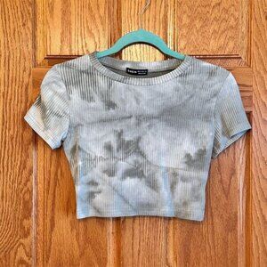 SHEIN Women's Sage Green Tie-Dye Crop Top Size M Short Sleeve
